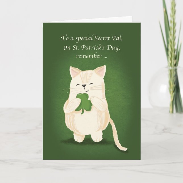 Secret Pal St. Patricks Day Cute Kitten Shamrock Kort (Framsida)