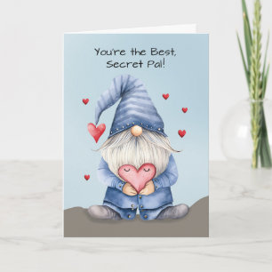 Secret Pal Valentine Funny Gnome Wearing Denim Kort