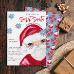 Secret Santa Gift Exchange-jul, klassiskt Inbjudningar<br><div class="desc">Den här roligten Hemlig jultomte-inbjudan innehåller min handmålade klassiska tomten i rött och vitt accentuerad med blå poinsettias. Texten kan redigeras helt på produktsidan. Originalkonst av Malissa Melrose.</div>