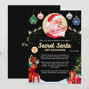 Secret Santa Gift Exchange Office Home Black Party Inbjudningar
