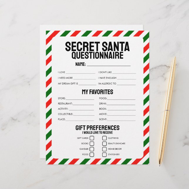 Secret Santa Gift Questionnaire (Fram/Back In Situ)