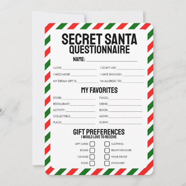 Secret Santa Gift Questionnaire Inbjudningar (Framsida)