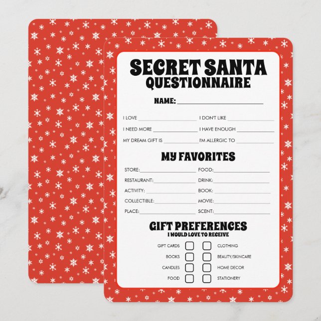 Secret Santa Gift Questionnaire Julkort (Fram/baksida)