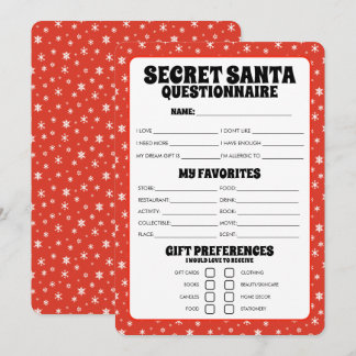 Secret Santa Gift Questionnaire Julkort