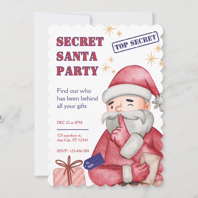 Secret Santa Invitation, Christmas Invitations Inbjudningar (Framsida)