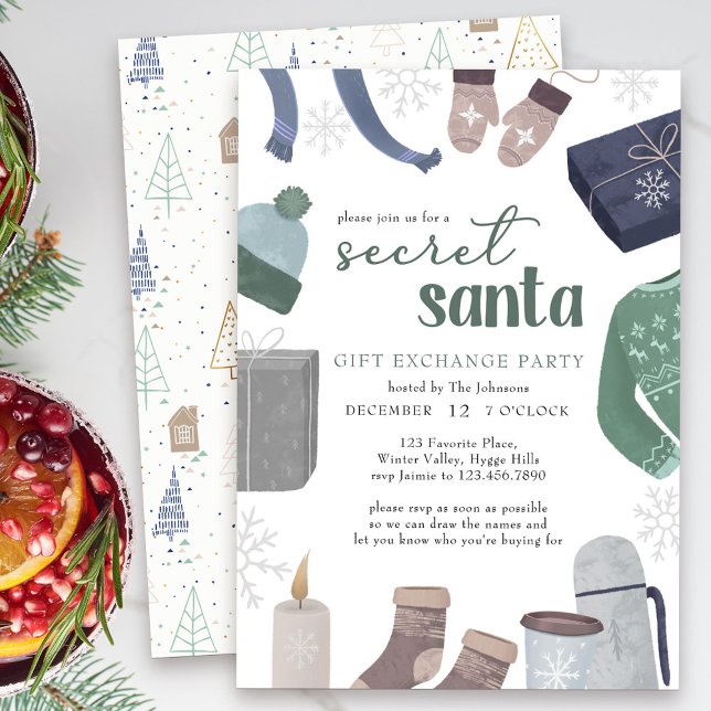 Secret Santa Mysigt Winter Gift Exchange Party Inbjudningar (Secret Santa Holiday Gift Exchange Party Invitation)