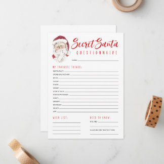 Secret Santa Questionnaire Gift Exchange Party Anteckningskort