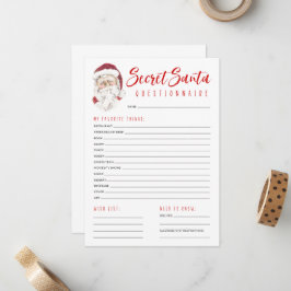 Secret Santa Questionnaire Gift Exchange Party Anteckningskort