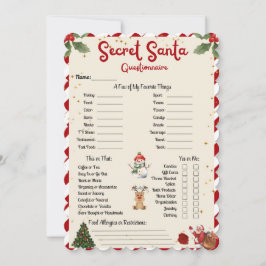 Secret Santa Questionnaire Helgdag Gift jul Inbjudningar