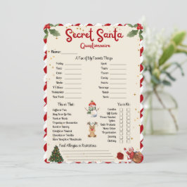 Secret Santa Questionnaire Helgdag Gift jul Inbjudningar