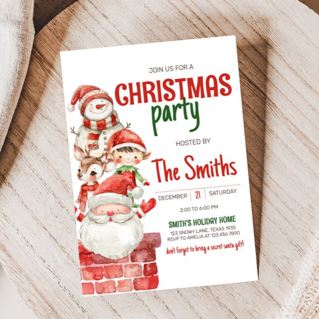 Secret Santa Reindeer Elf jul Party Inbjudningar (Secret Santa Christmas Party Invitation)