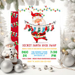 Secret Santa Sock Swap Exchange Party Inbjudningar<br><div class="desc">Kom firar jul med den roliga jultomten som håller en klump av julklumpar helgdag. En söt tomt som är inslagen i ljus och massor av strumpor! Perfekt till din hemliga tomtsock-börs party. Alla formuleringar kan ändras. Om du vill göra fler ändringar går du till Anpassa den här mallen. På grund...</div>