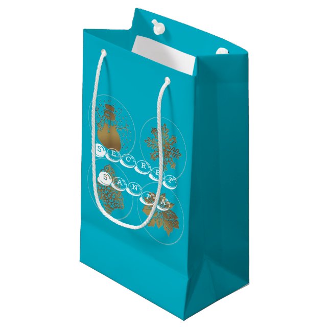 Secret Santa Teal Turcouise Guld Sälar Gift Bag (Framsidan Vinklad)