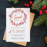 Secret Santa | Vinter Helgdag jul Party Inbjudningar<br><div class="desc">Elegant Vinterjordisk inbjudan till julfest av rustiska kransar med vattenfärgad orange korallröd och fuchsisk rosa bär,  lite kardinalfågel och ett modernt typografiskt manus för contemporary.          Anpassa den med dina uppgifter!                    Inbjudan är lämplig för vinter-helgdagar/elegant-chic för rustik land-blommigt-familj eller vänner party eller säsong-arrangemang.</div>