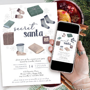 Secret Santa Winter Wandan Gift Exchange Party Inbjudningar
