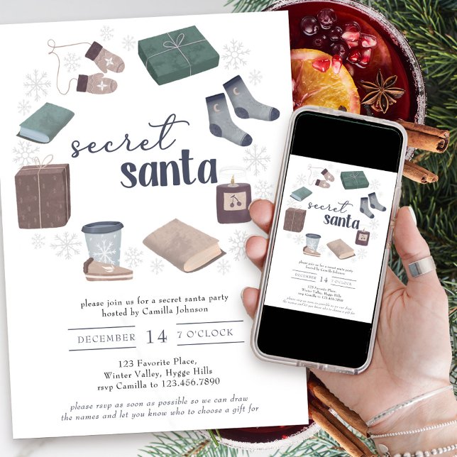 Secret Santa Winter Wandan Gift Exchange Party Inbjudningar (Secret Santa holiday gift exchange party invitation)