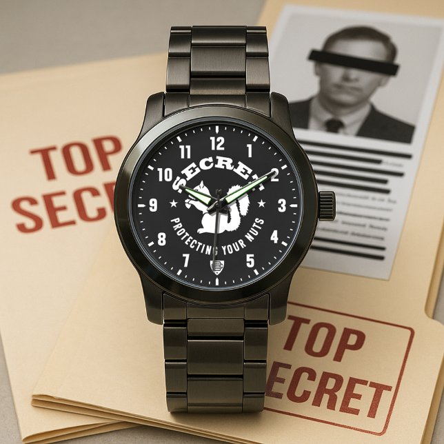 Secret Squirrel "Protecting Your Nuts" Patch Black Armbandsur (Secret Squirrel Protecting Your Nuts Patch Black Stainless Steel Watch)