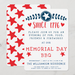 Sedan 1776 - Amerikanskt Pride/minnesdag BBQ Inbjudningar