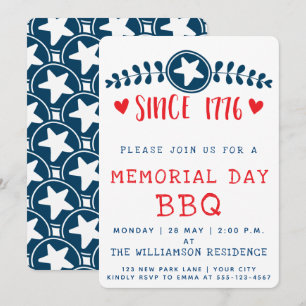 Sedan 1776   BBQ-inbjudan för patriotisk minnesdag Inbjudningar