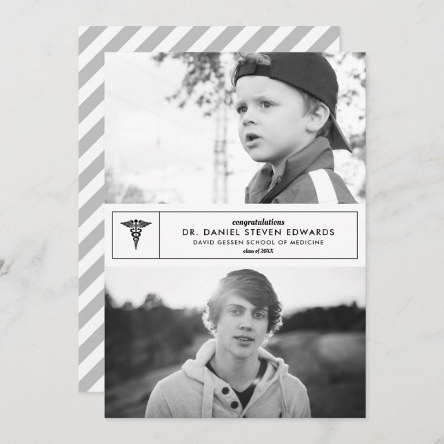 Sedan & Now 2 Photo Studenten-inbjudan Meddelande (Fram/baksida)