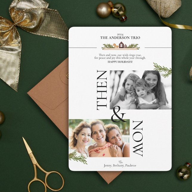 Sedan och nu, Helgdag-fotokort Inbjudningar (Friends and family will be smiling ear to ear with this 'Then and Now' holiday Christmas card)