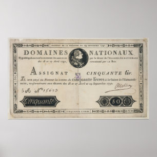 sedel för 50 livres, 29th Oktober 1790 Poster
