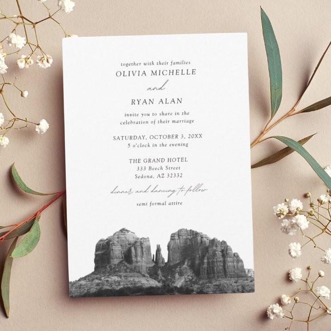 Sedona Arizona Classic Black & White Bröllop Inbjudningar (Sedona Arizona Wedding invitation)