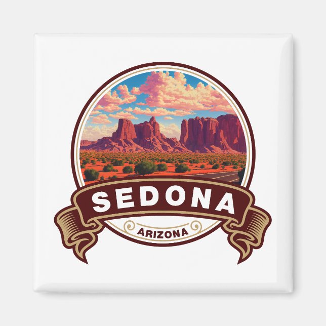 Sedona Arizona Colorful Travel Badge Magnet (Framsidan)