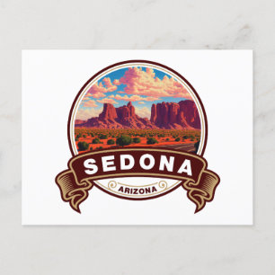 Sedona Arizona Colorful Travel Badge Vykort