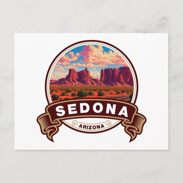Sedona Arizona Colorful Travel Badge Vykort (Framsida)