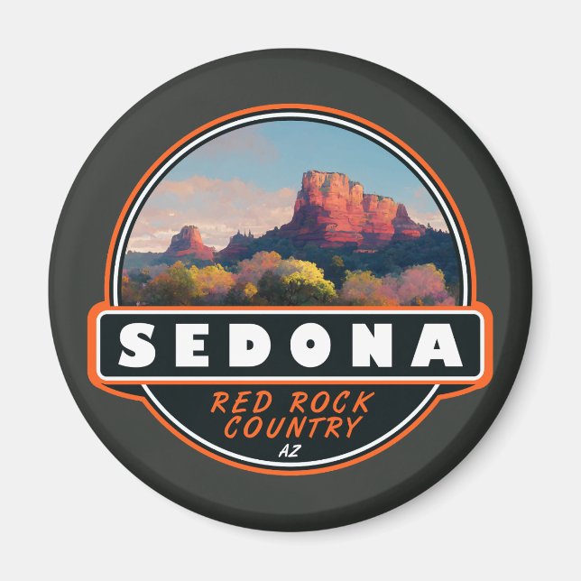 Sedona Arizona Red Sten Land Watercolor Emblem Magnet (Framsidan)