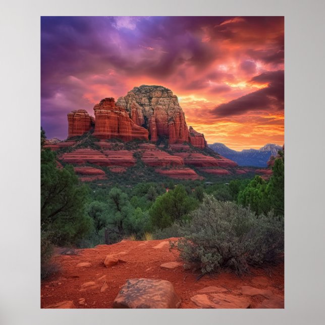 Sedona Arizona Red Sten Nature Bevackra Sunset Poster (Framsidan)
