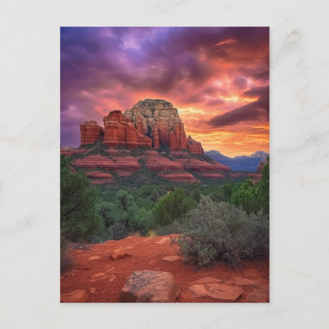Sedona Arizona Red Sten Nature Bevackra Sunset Vykort (Framsida)