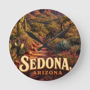 Sedona Arizona Solnedgång Röd Klippa Öken Resa Rund Klocka