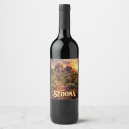 Sedona Arizona Solnedgång Röd Klippa Öken Resa Vinflaska Etikett