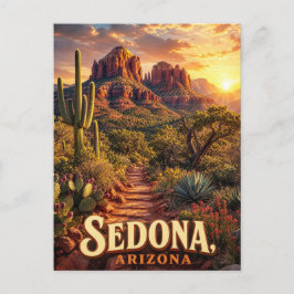 Sedona Arizona Solnedgång Röd Klippa Öken Resa Vykort