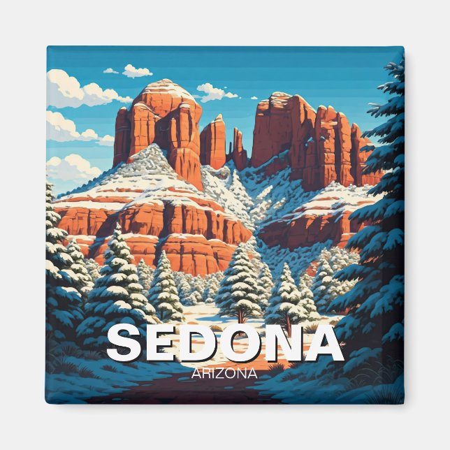 Sedona Arizona Travel Red Sten snö Magnet (Framsidan)