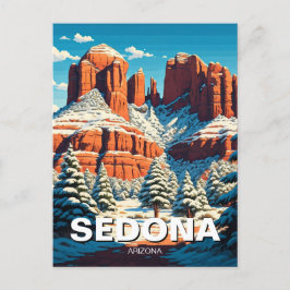 Sedona Arizona Travel Red Sten Snö Vykort