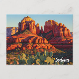 Sedona Arizona Travel Vintage Cactus Vykort