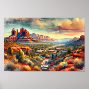 Sedona Arizona USA Travel Ställe, vattenfärg Poster