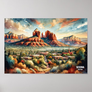 Sedona Arizona USA Travel Ställe, vattenfärg Poster
