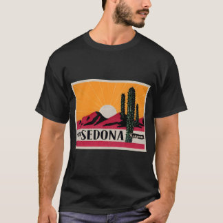 Sedona Arizona Vintage Style Kaktus Bergar Resa T Shirt