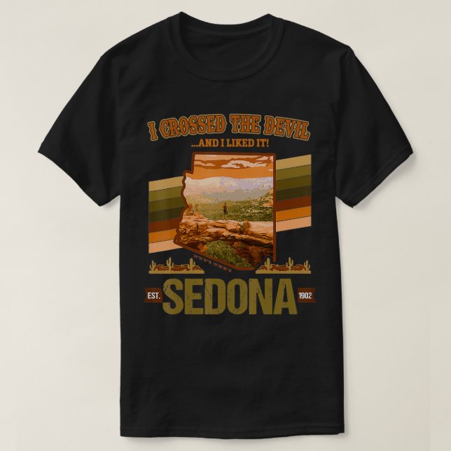 Sedona AZ Hiking Djävular Bridge I korsade Djävule T Shirt (Design framsida)