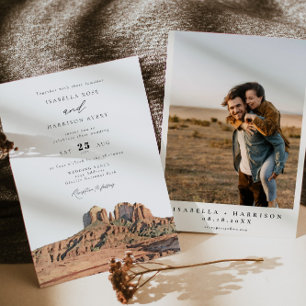 SEDONA Watercolor Boho Desert Photo Bröllop Inbjudningar
