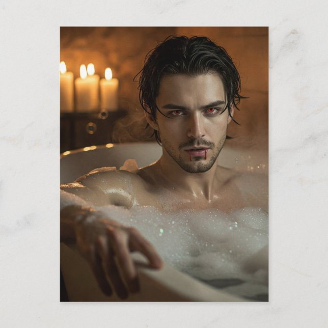 Seductive Vlad Vampire in Bubble Bath Vykort (Framsida)