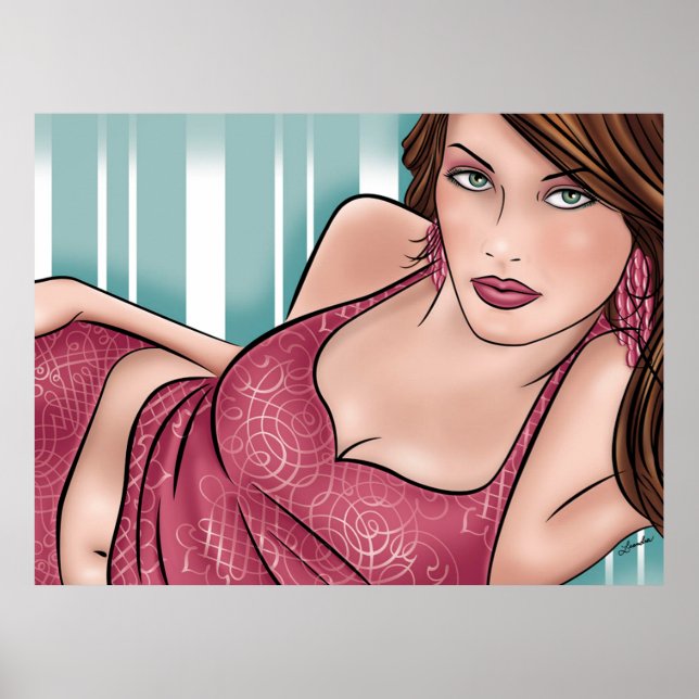 Seductress Woman på Aqua Rand Poster (Framsidan)