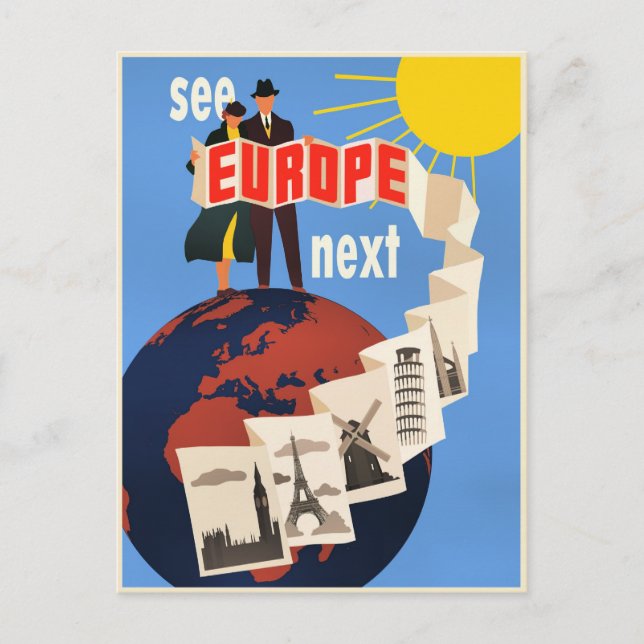 See Europe Next travel poster, Vykort (Framsida)
