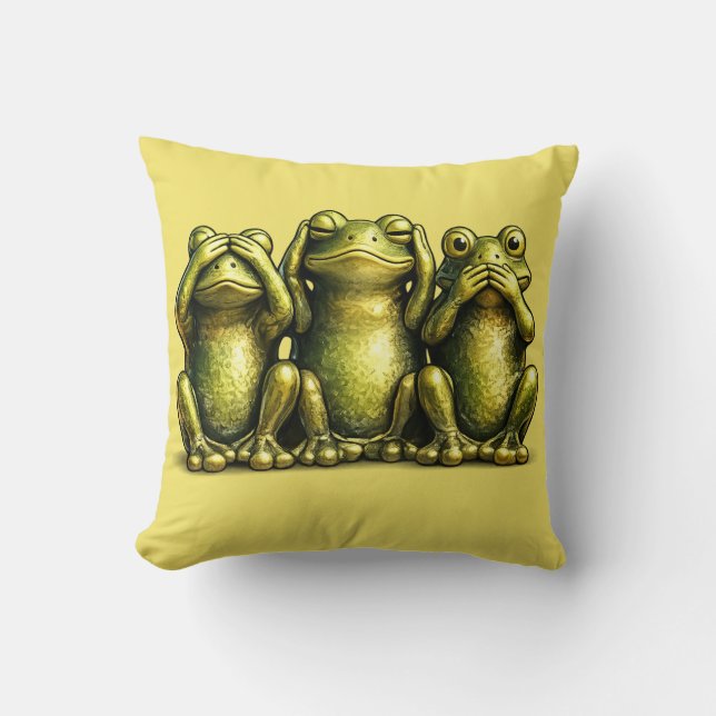 See Hear Speak No Evil Funny Frogs Kudde (Framsida)