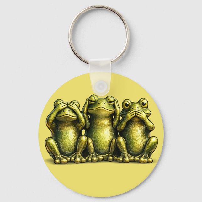 See Hear Speak No Evil Funny Frogs Nyckelring (Framsida)