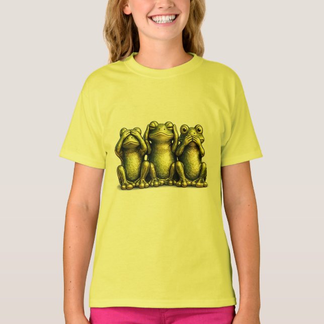 See Hear Speak No Evil Funny Frogs T Shirt (Framsida)